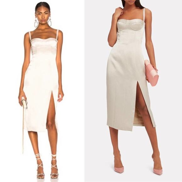 Alexis Yates Metallic M'o Exclusive Satin Slit Cocktail Dress Silver Size M - Picture 3 of 10